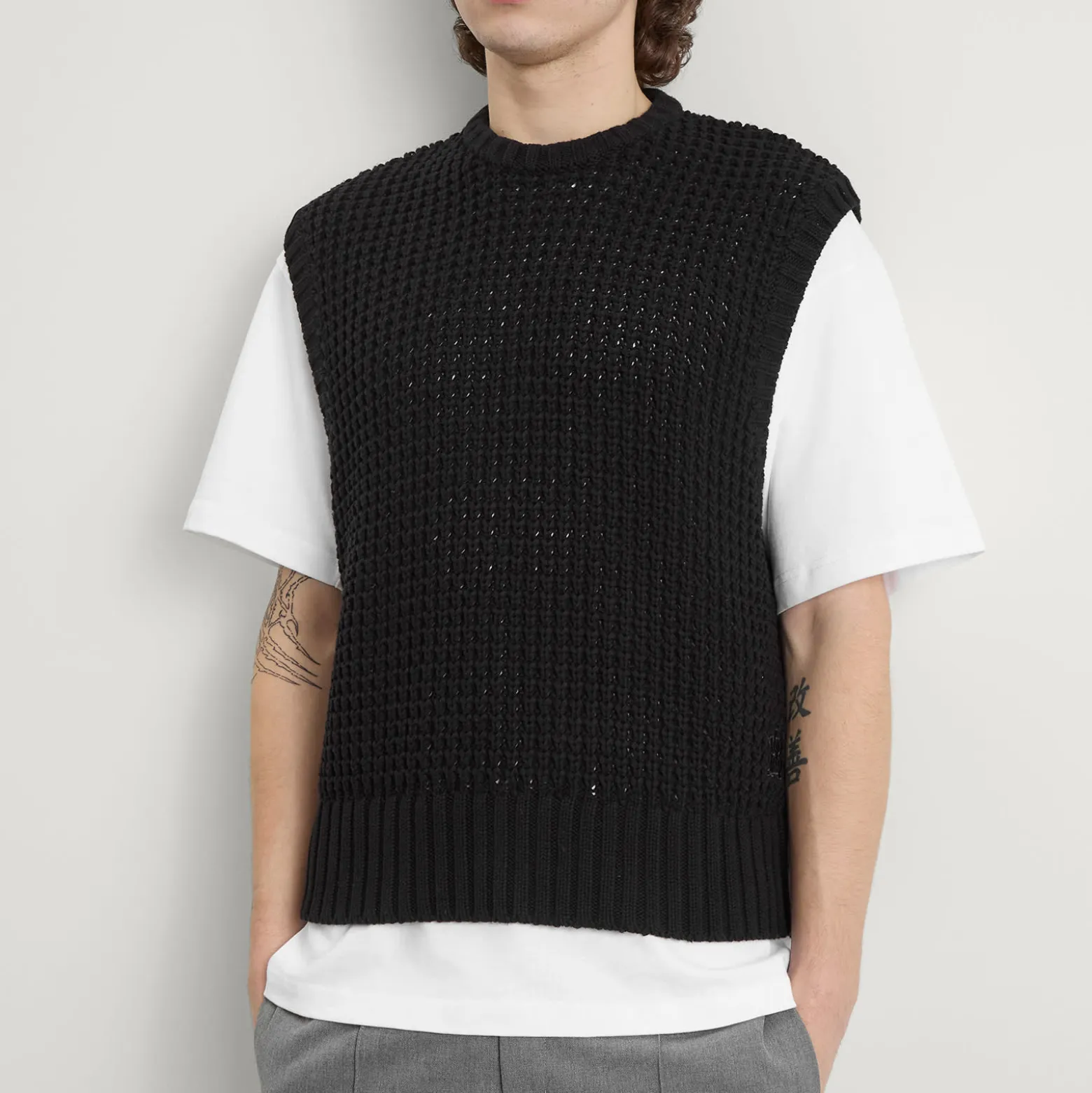 about:blank Moss Stitch Knitted Vest