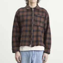 about:blank Plaid Zipped Overshirt