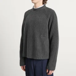 about:blank Rib Mock Neck Crew