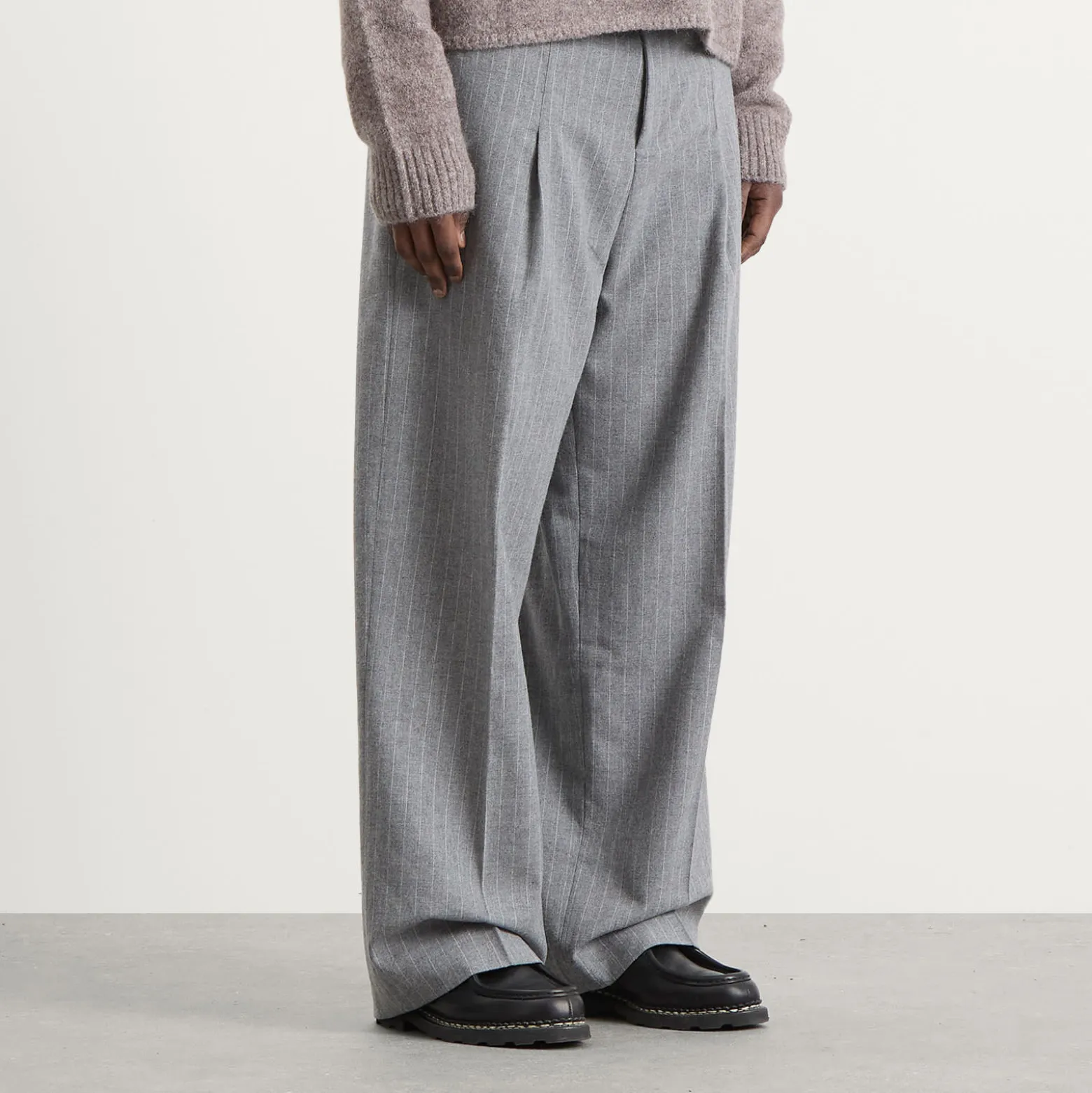 about:blank Wool Pinstripe Wide Leg Trouser