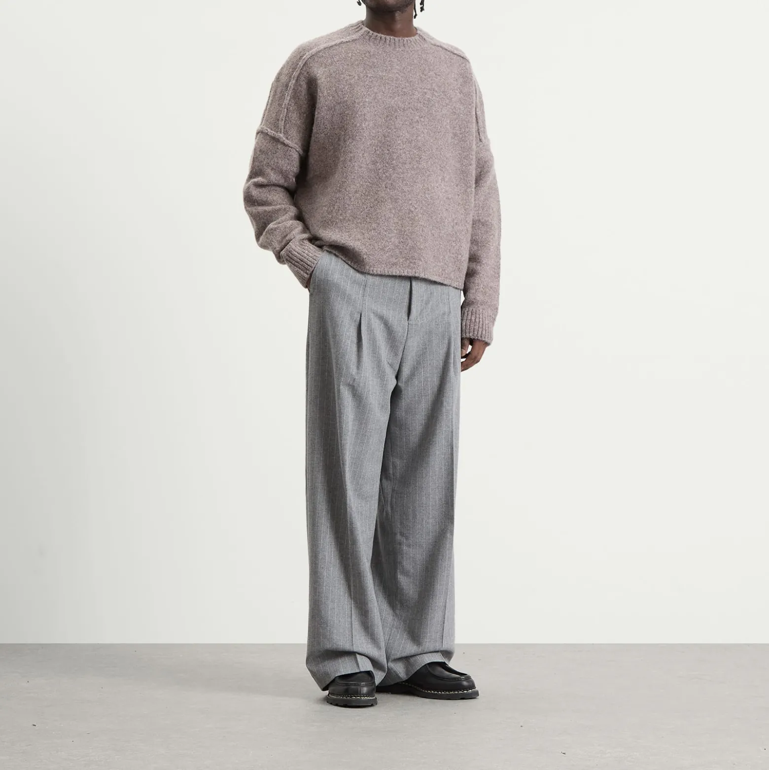 about:blank Wool Pinstripe Wide Leg Trouser