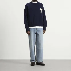 AMI Paris Crewneck Sweater With Contrasted Ami De Coeur