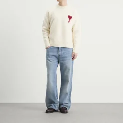 AMI Paris Crewneck Sweater With Contrasted Ami De Coeur