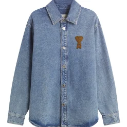 AMI Paris Denim Overshirt With Knitted Ami De Coeur