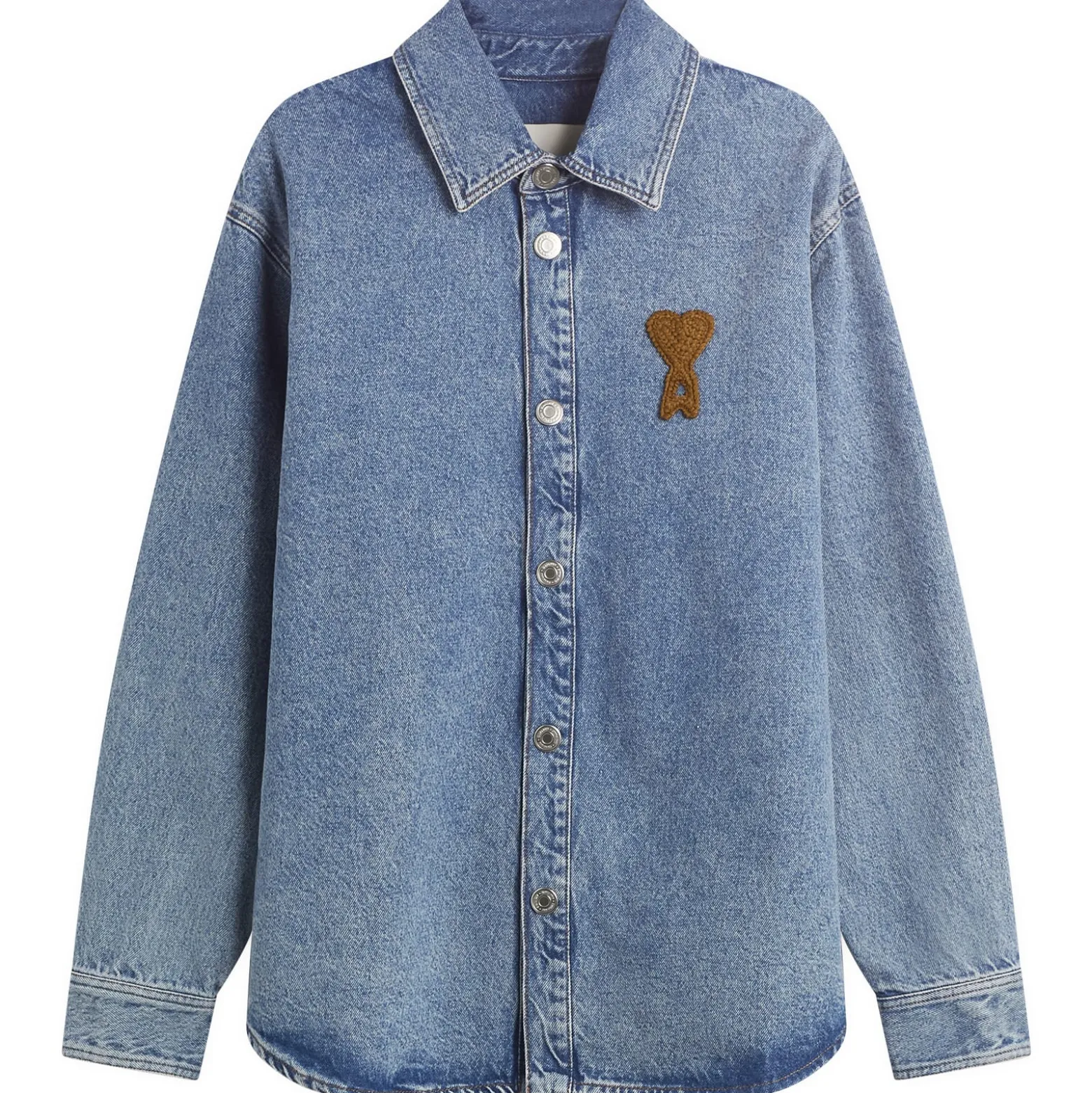 AMI Paris Denim Overshirt With Knitted Ami De Coeur