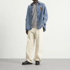 AMI Paris Denim Overshirt With Knitted Ami De Coeur