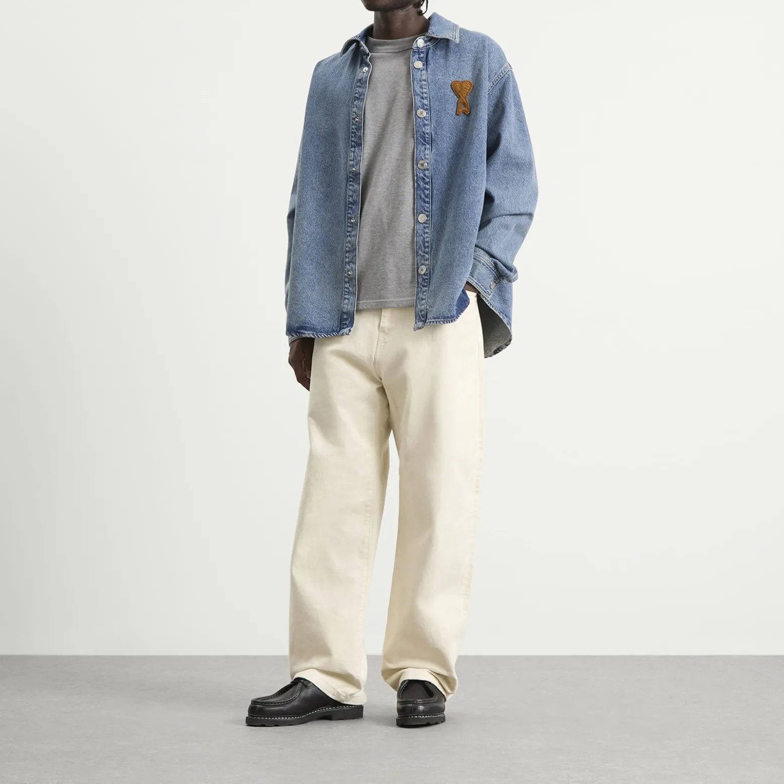 AMI Paris Denim Overshirt With Knitted Ami De Coeur