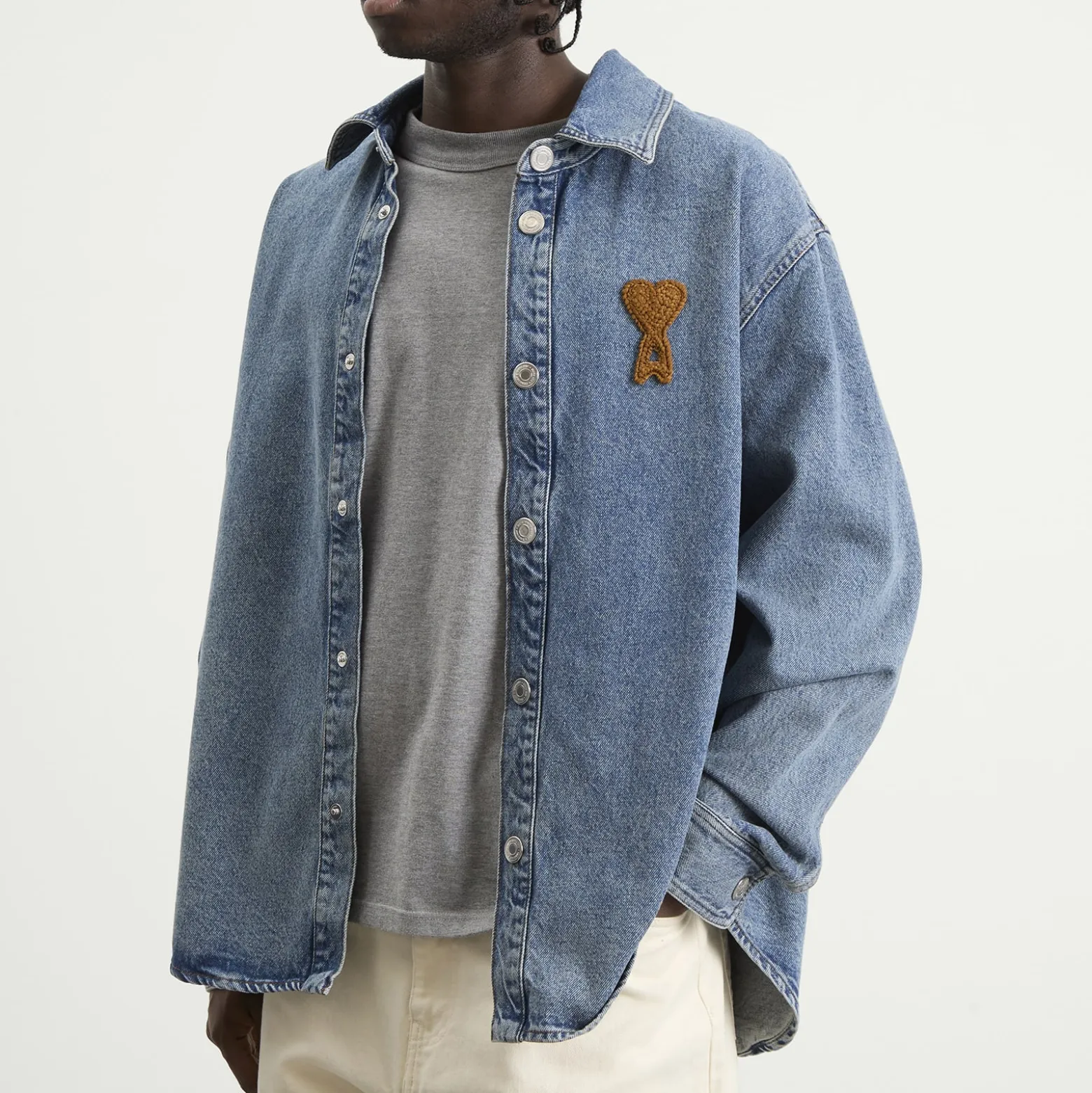 AMI Paris Denim Overshirt With Knitted Ami De Coeur