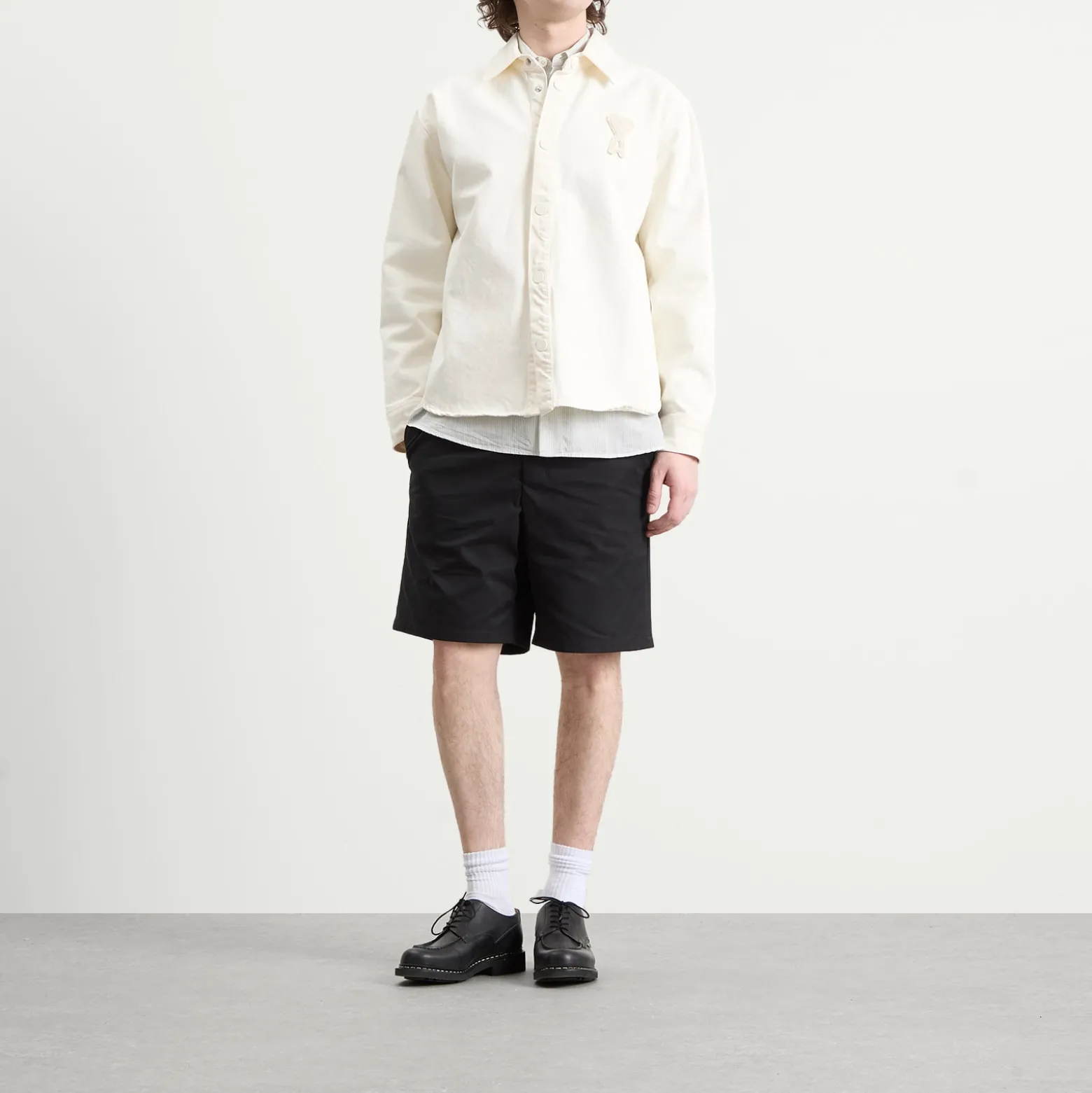 AMI Paris Denim Overshirt With Knitted Ami De Coeur