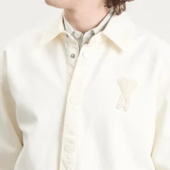 AMI Paris Denim Overshirt With Knitted Ami De Coeur