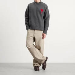 AMI Paris Felted Merino Wool Knit ADC Crew Neck Jumper