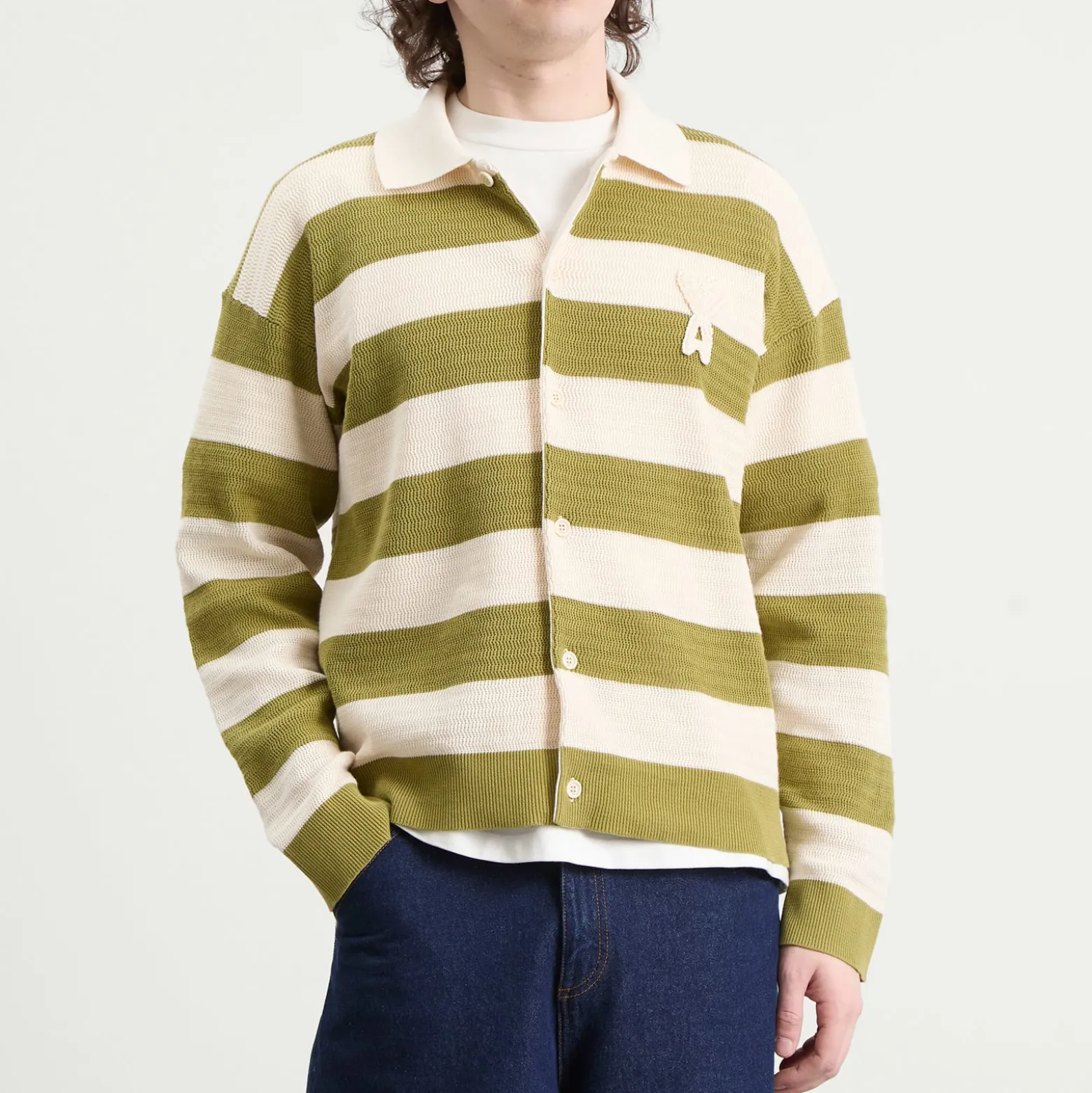 AMI Paris Stripe Knitted Shirt With Ami De Coeur Patch