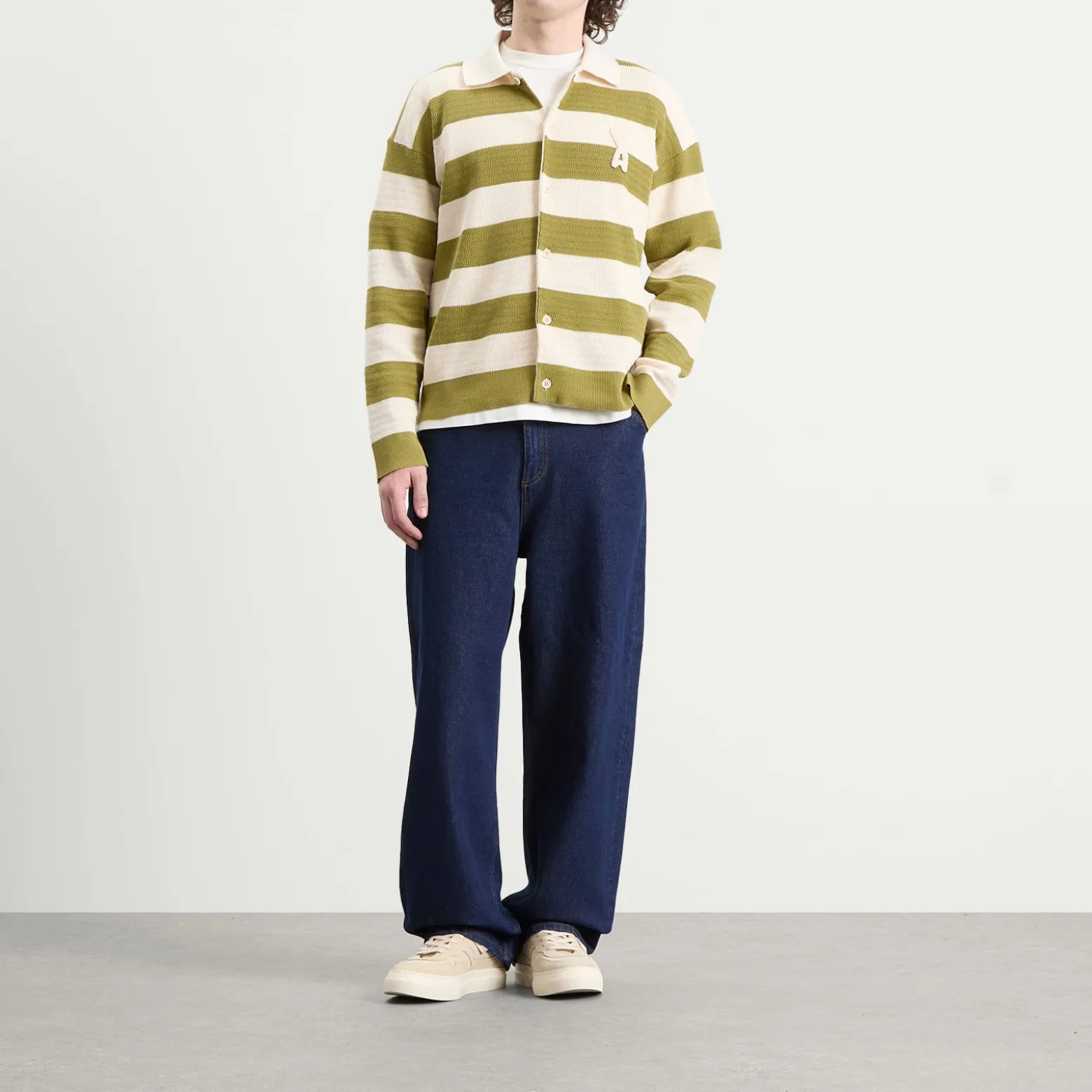 AMI Paris Stripe Knitted Shirt With Ami De Coeur Patch