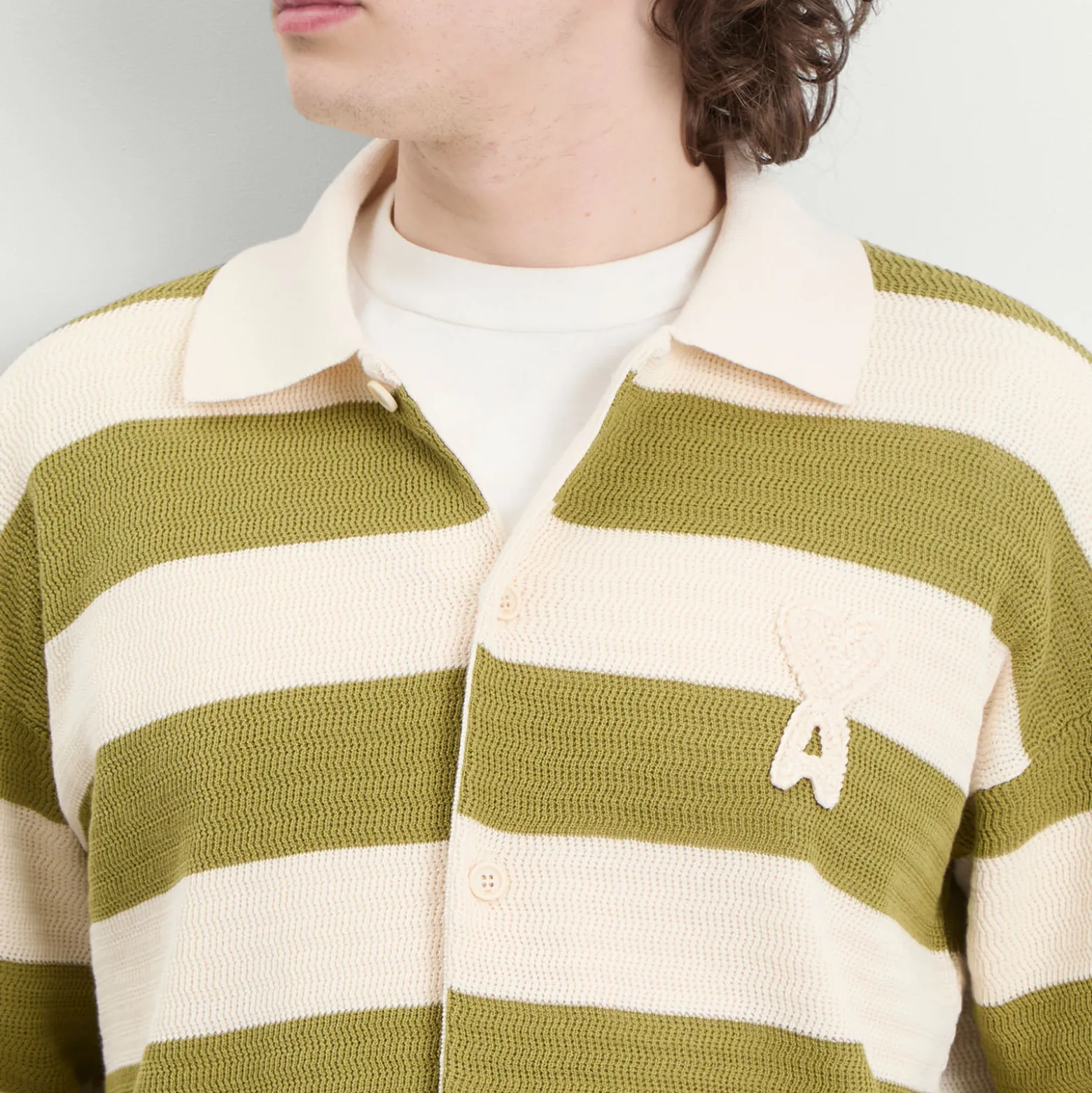 AMI Paris Stripe Knitted Shirt With Ami De Coeur Patch