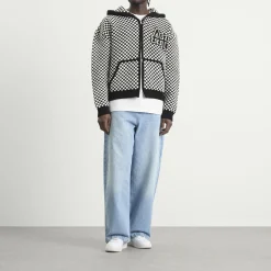 ANNIE HOOD Checked Knitted Jacket
