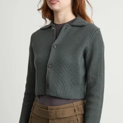 Auralee Crop Knit Shirt Cardigan