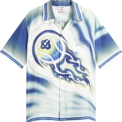 Casablanca Flaming Tennis Ball Cuban Collar Shirt