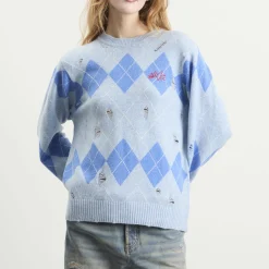 Charles Jeffrey Loverboy Distressed Argyle Jumper