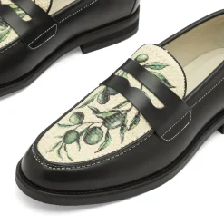 Duke + Dexter Wilde Olive Raffia Penny Loafer