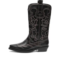 GANNI Mid Shaft Embroidered Western Boots