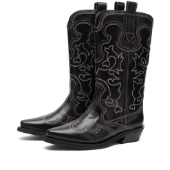 GANNI Mid Shaft Embroidered Western Boots