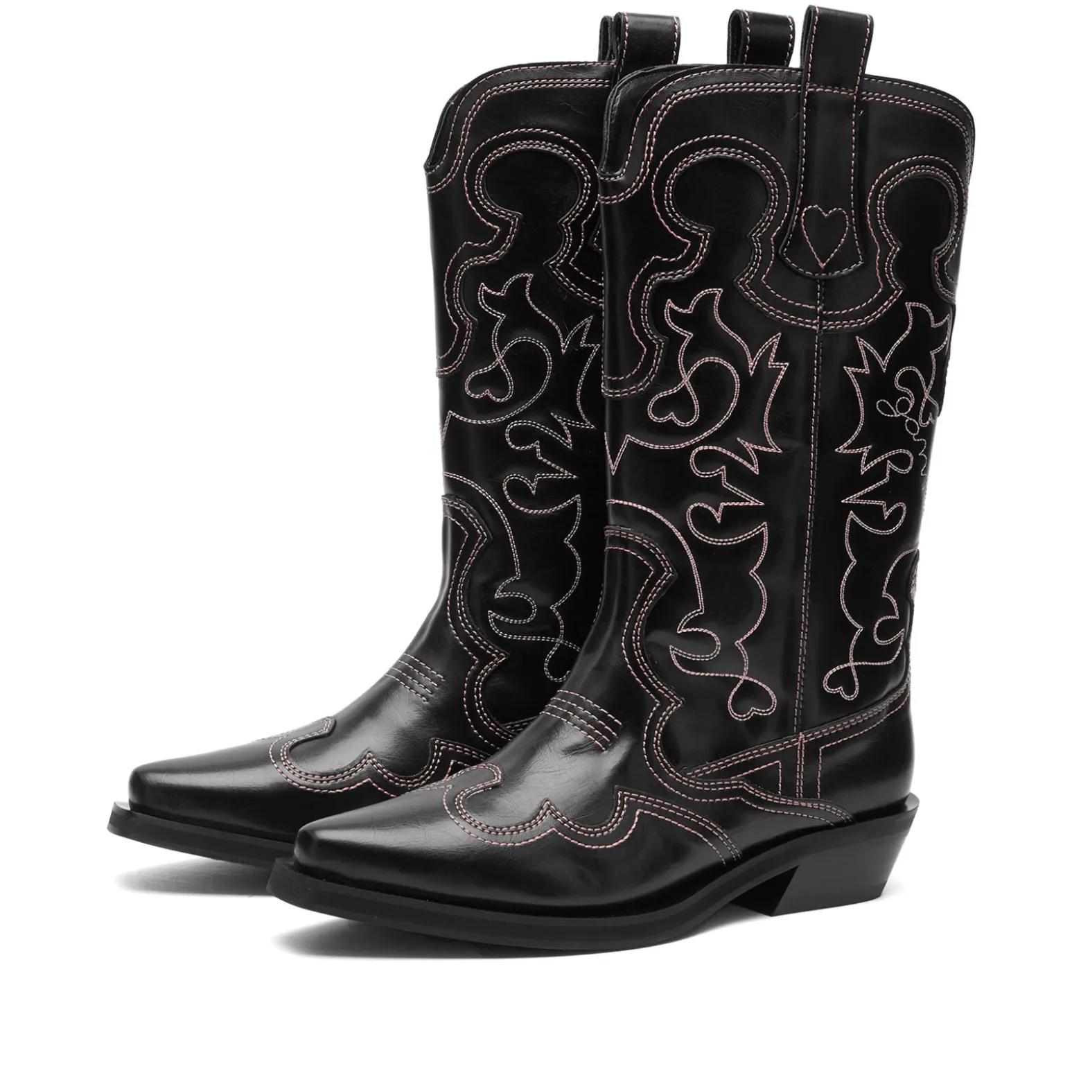 GANNI Mid Shaft Embroidered Western Boots