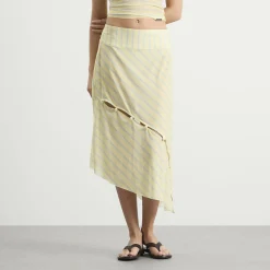 House Of Sunny Striped Mesh Asymmetric Skirt