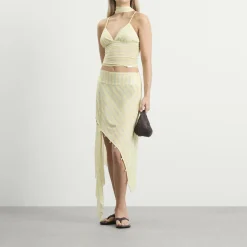 House Of Sunny Striped Mesh Asymmetric Skirt