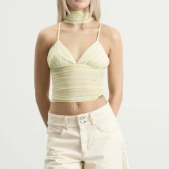 House Of Sunny Striped Mesh Cami Top