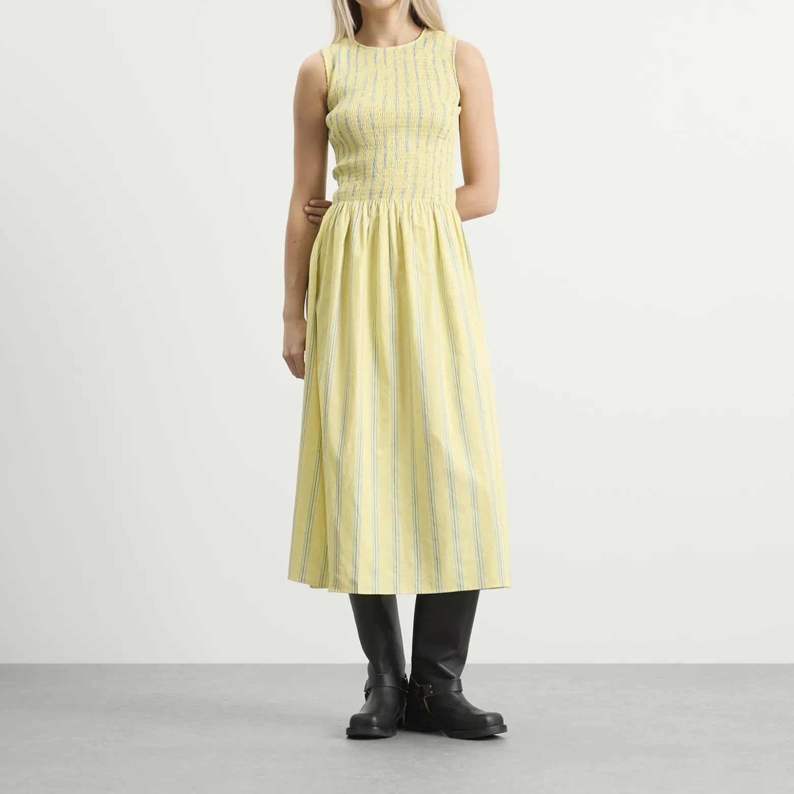 House Of Sunny Striped Ruched Mesh Dress