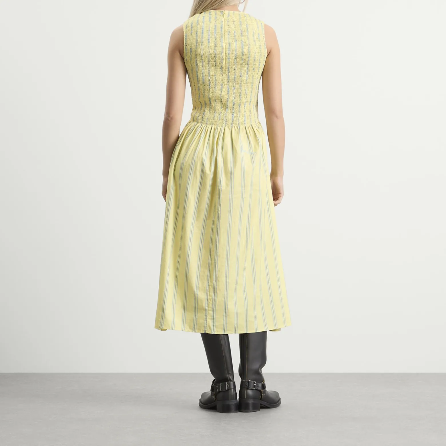 House Of Sunny Striped Ruched Mesh Dress