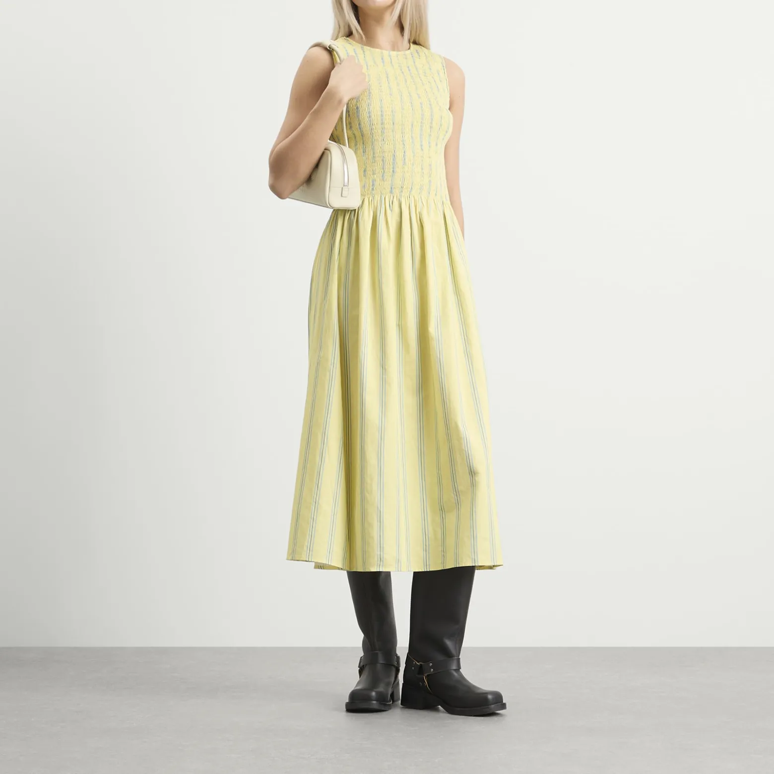 House Of Sunny Striped Ruched Mesh Dress