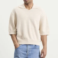 Jacquemus Chevron Cotton Silk Knit Polo Shirt