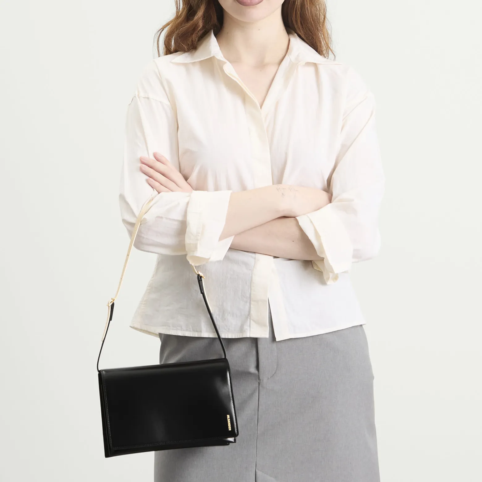 Jil Sander File SM Leather Shoulder Bag
