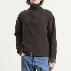Maison Margiela Wool Distress Half Zip Knit