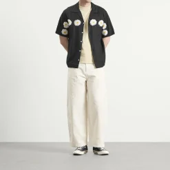 NOMARHYTHM TEXTILE Flower Embroidery Open Collar Shirt