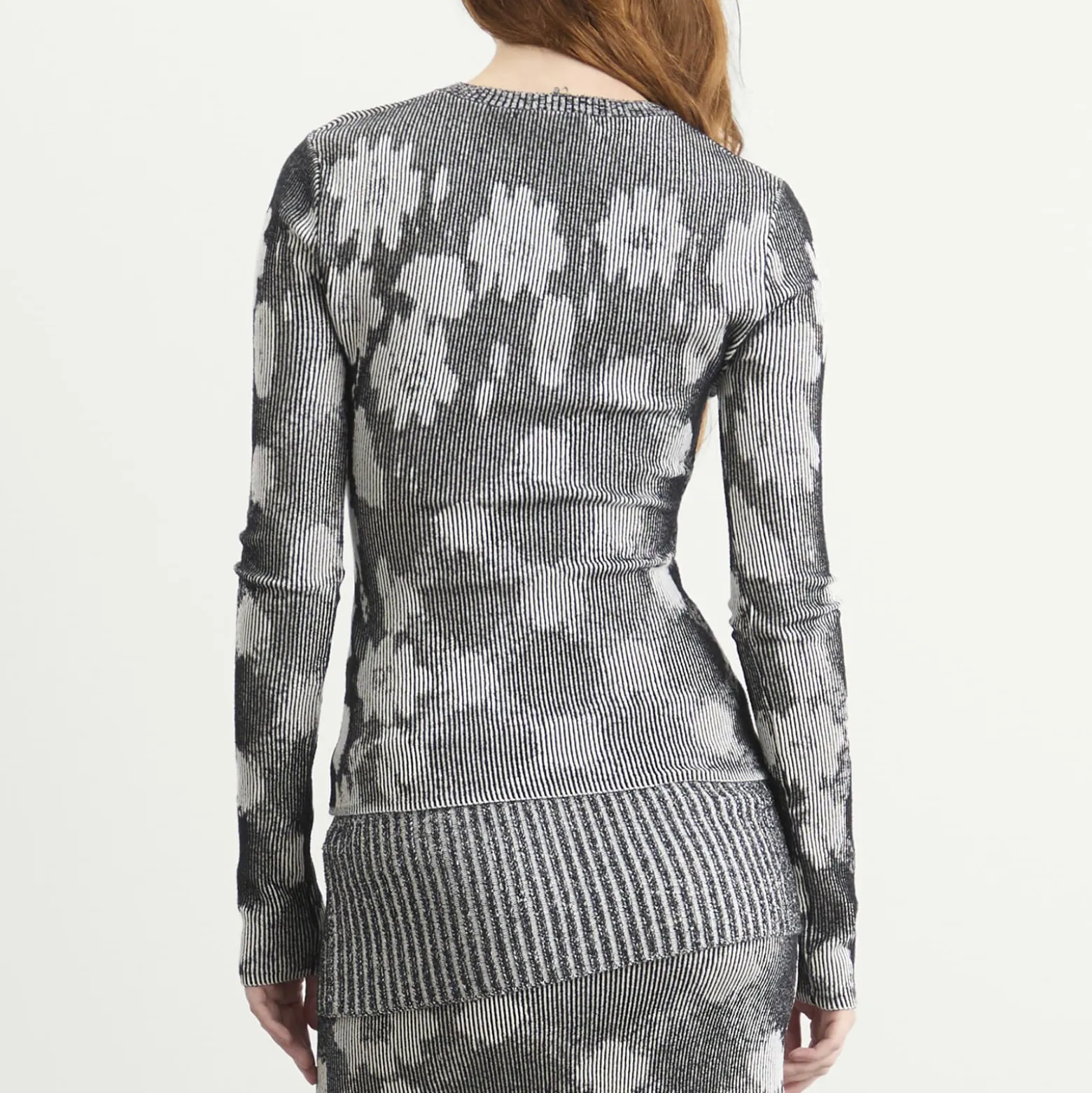 Paolina Russo Illusion Knit Fitted Long Sleeve Top
