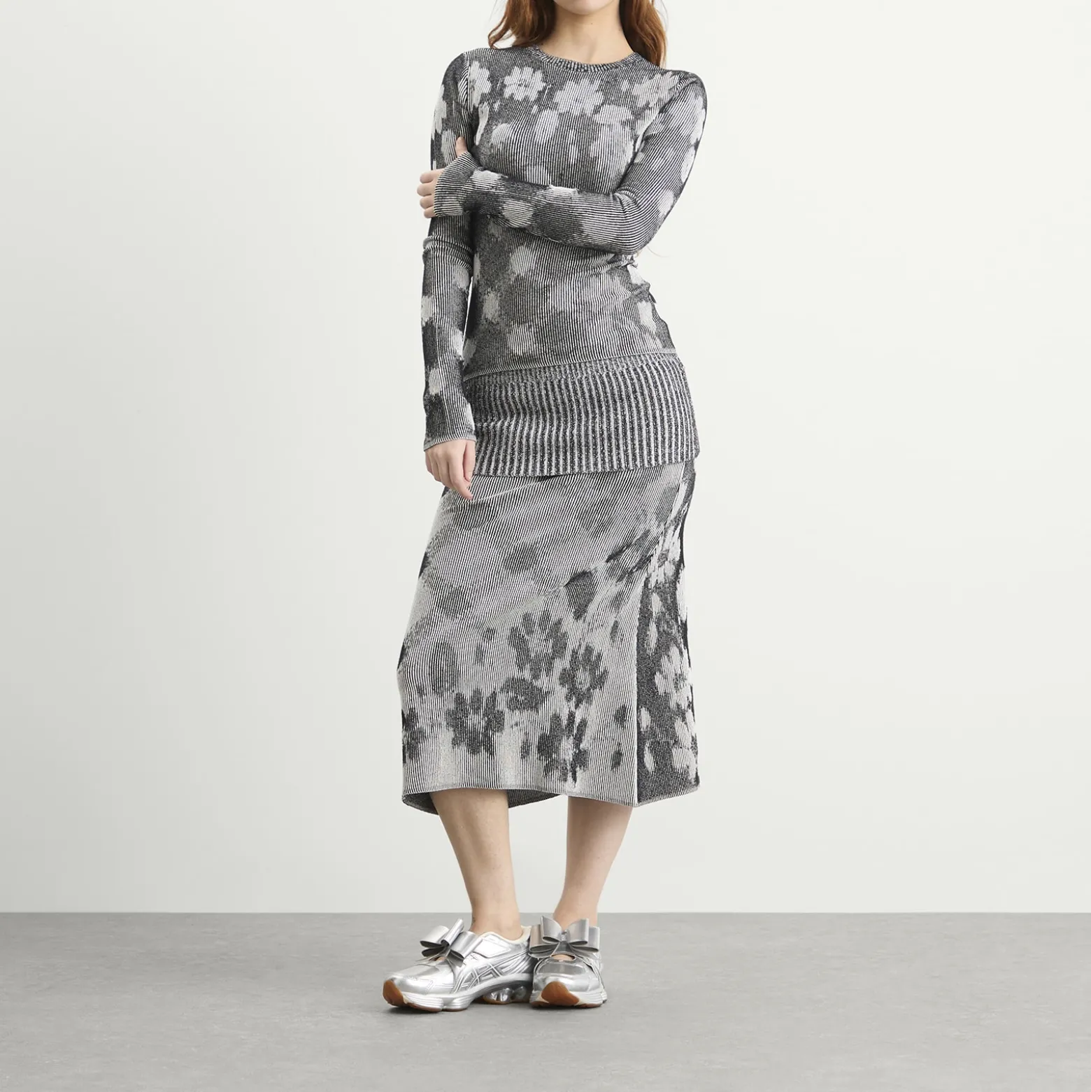 Paolina Russo Illusion Knit Fitted Long Sleeve Top