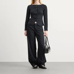 Peachy Den Bardot Long Sleeve Button Front Top