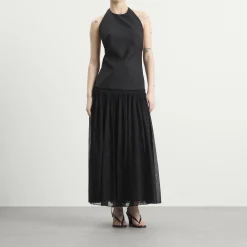Rohe Pleated muslin halter dress
