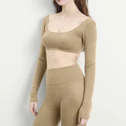 SKIMS Seamless Sheer Wool Long Sleeve Crop Top