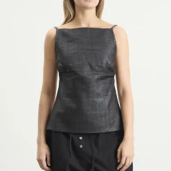 St. Agni Woven Leather Square Neck Top