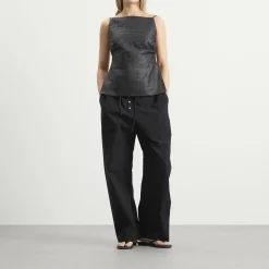 St. Agni Woven Leather Square Neck Top