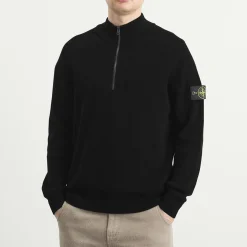 Stone Island Ribbed Soft Cotton Half Zip Knit Jumper