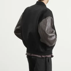Studio Nicholson Alph Leather Wool Varsity Bomber Jacket