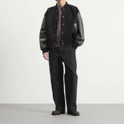 Studio Nicholson Alph Leather Wool Varsity Bomber Jacket