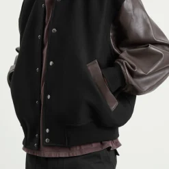Studio Nicholson Alph Leather Wool Varsity Bomber Jacket