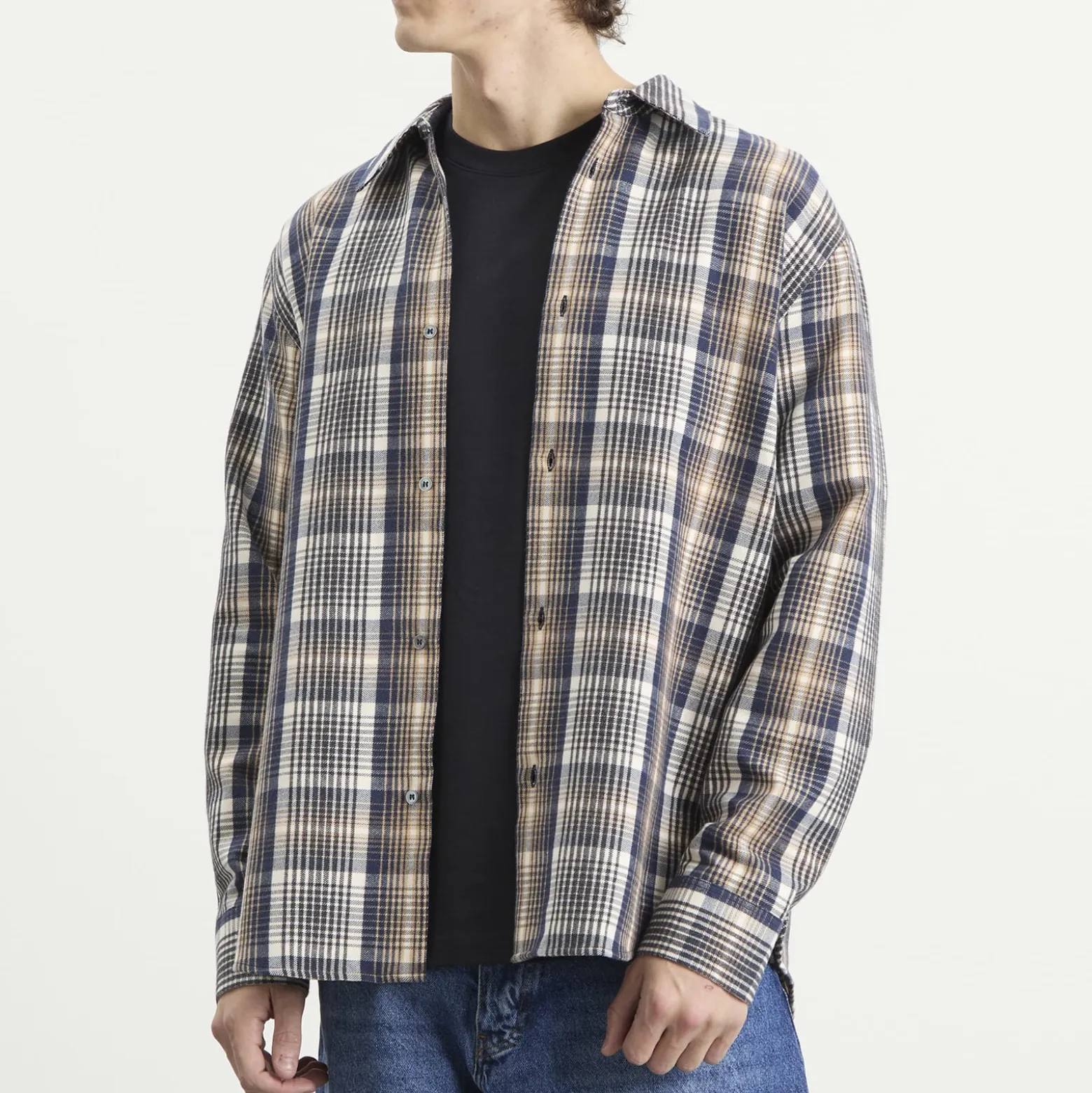 Studio Nicholson View Brushed Check Long Sleeve Shirt