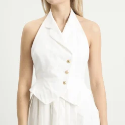 Tolu Coker Cotton Pleated Waistcoat Mini Dress