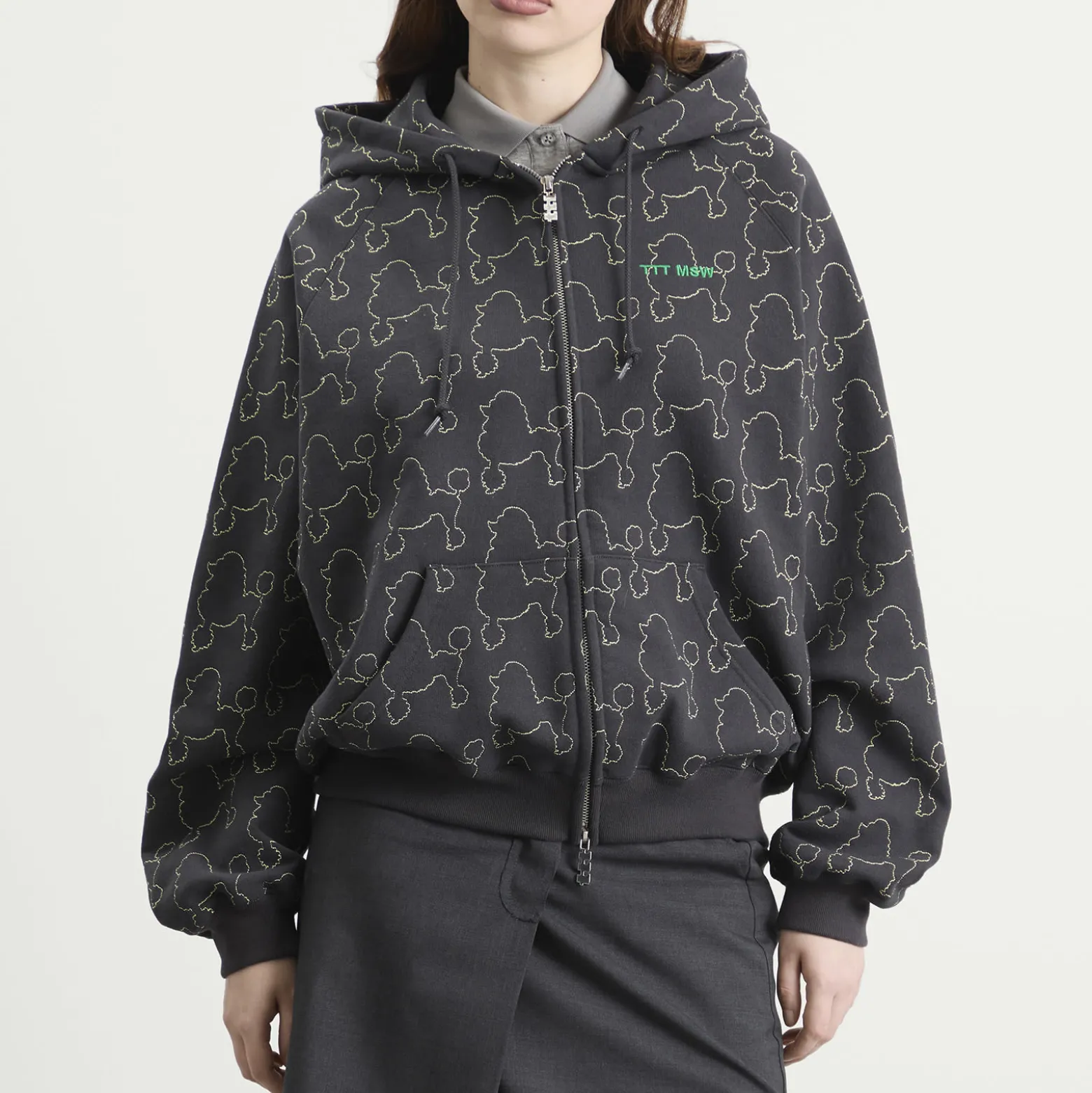 TTT MSW Dog Embroidery Zip Up Hoodie